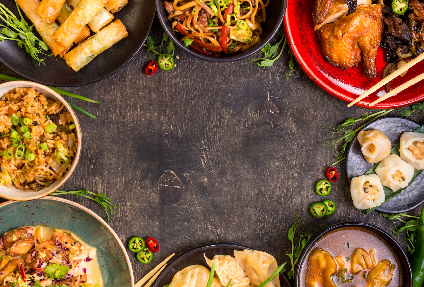 Variety of Chinese Food with Copy Space